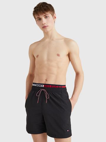 Férfi Tommy Hilfiger Slim fit 7" double-waist swim trunk Úszóruhák Fekete | HU 892TCE